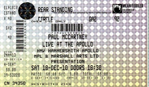 Preview of the first image of Paul Mccartney Hammersmith Apollo 18/12/ Mint Unused Ticket.