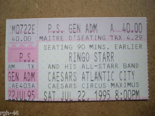 Preview of the first image of Beatles Ringo Starr Complete Ticket 1995 Very Rare.