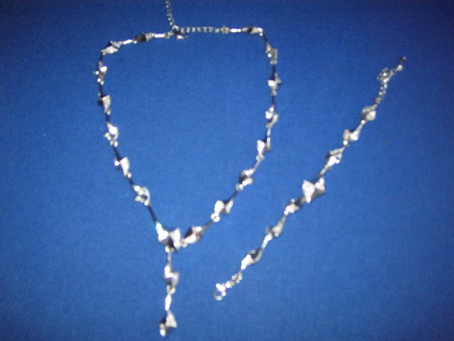 Preview of the first image of Silver Diamonte Necklace & Bracelet Set Diamond Shaped.
