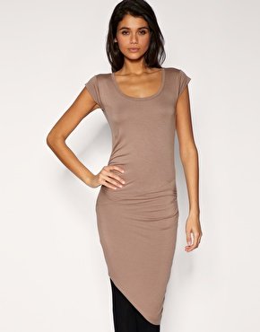 Preview of the first image of Gorgeous ASOS Taupe Jersey Dress Asymetric hem UK10 UNWORN.