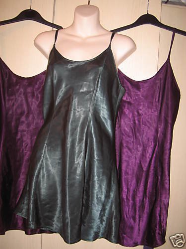 Preview of the first image of 3 Superb Satin Chemise Green & Purple UK 10-12 Medium.