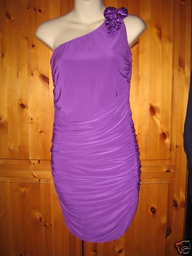 Preview of the first image of Purple Off Shoulder Slinky Rouched Dress UK6,8,10 RRP£45.