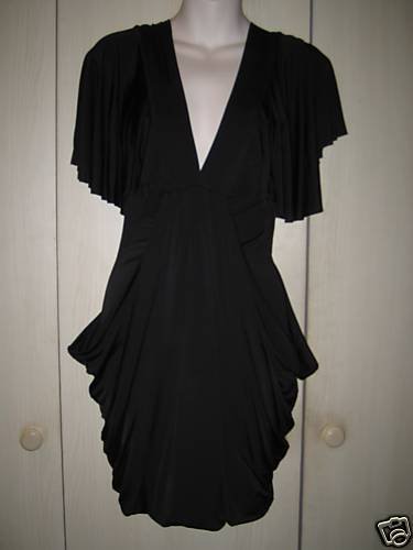 Preview of the first image of Black Soft Jersey Clingy Draping Tulip Dress UK 8-10 BNWOT.