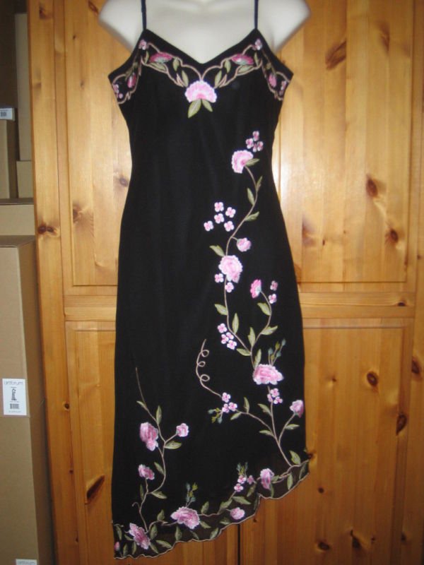 Preview of the first image of Black Pink embroidered Randi May Dress UK10-12.