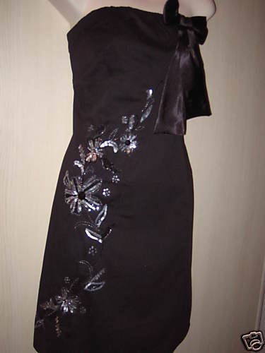 Preview of the first image of Black Silver Sequin Stretch Strapless Dress UK10 BNWT.