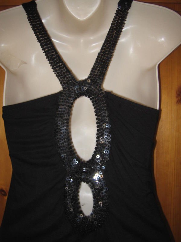 Preview of the first image of Black Sequin Jersey Salsa/Cockatil/Dance Dress UK10-12 BNWOT.
