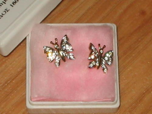 Preview of the first image of Gold Diamonte Butterfly Earrings BNIB NEVER WORN.