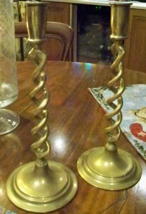 Preview of the first image of Brass Edwardian Barley Twist Candlesticks.
