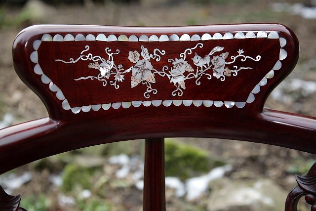 Image 9 of ORIENTAL CHINESE CARVED INLAID BEDROOM HALL CORNER ARMCHAIR