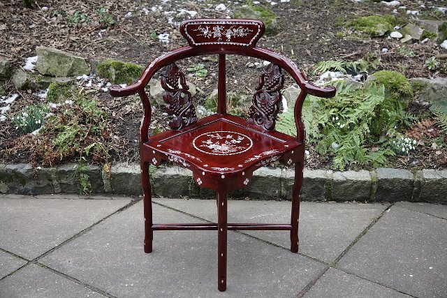 Image 11 of ORIENTAL CHINESE CARVED INLAID BEDROOM HALL CORNER ARMCHAIR
