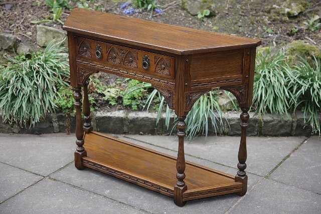 Image 6 of OLD CHARM LIGHT OAK COFFEE LAMP HALL CANTED CONSOLE TABLE