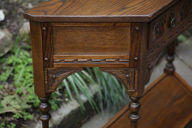 Image 8 of OLD CHARM LIGHT OAK COFFEE LAMP HALL CANTED CONSOLE TABLE