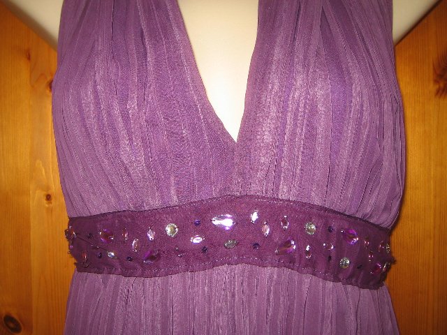 Image 3 of Purple Crepe & Satin Jewelled Dress UK10-12