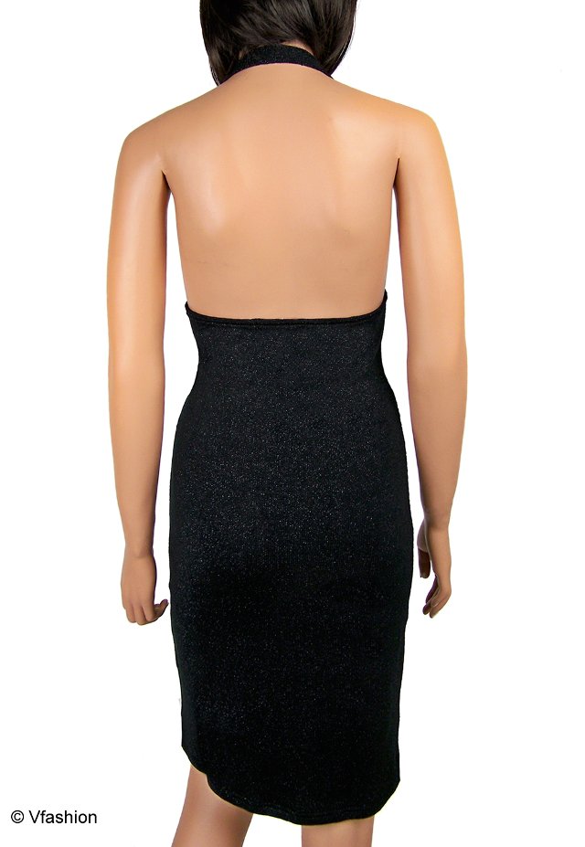 Image 2 of Sexy Black Halterneck Glittery Backless Dress UK10-12 BNWT