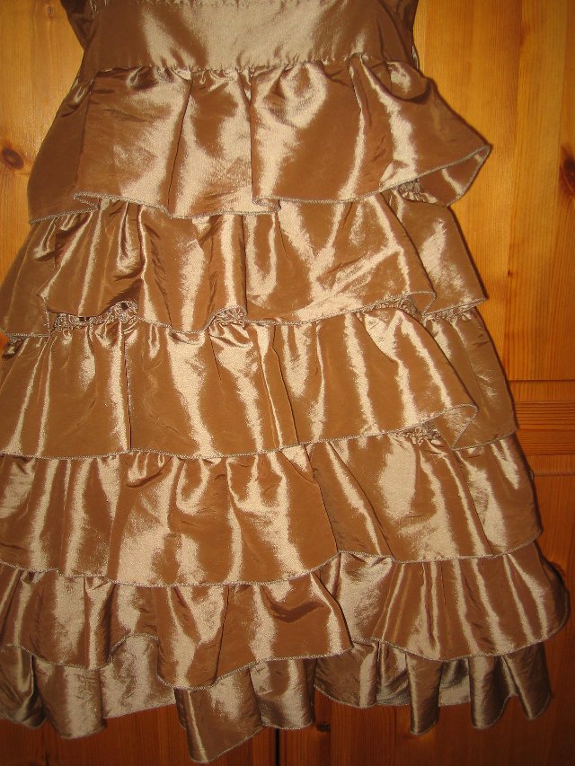 Image 2 of Burnt Gold Ruffle Satin Rara Dress UK8-10