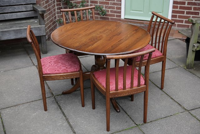 Image 2 of ERCOL ELM FRUITWOOD DINING SET CHESTER TABLE AND FOUR CHAIRS