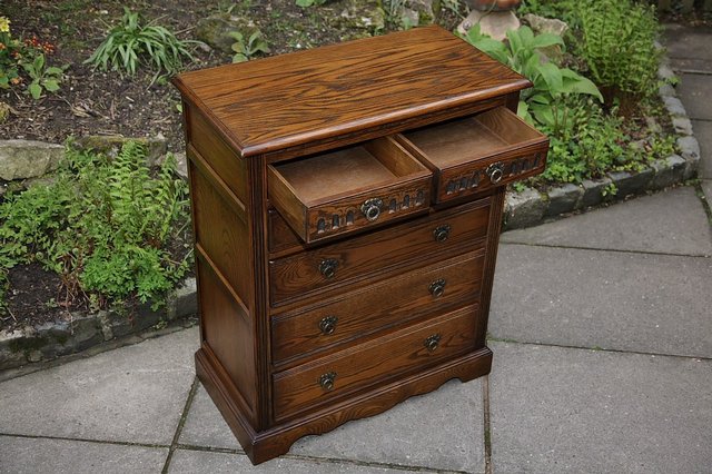 Image 3 of OLD CHARM WOOD BROS LIGHT OAK TALL CHEST OF DRAWERS.