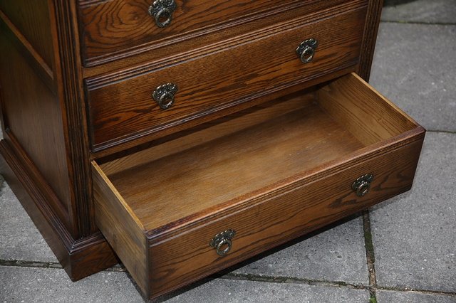 Image 19 of OLD CHARM WOOD BROS LIGHT OAK TALL CHEST OF DRAWERS.