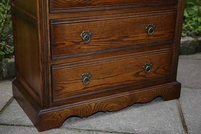 Image 21 of OLD CHARM WOOD BROS LIGHT OAK TALL CHEST OF DRAWERS.
