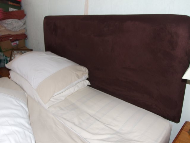 Preview of the first image of Dble Brown Faux Suede Headboard.