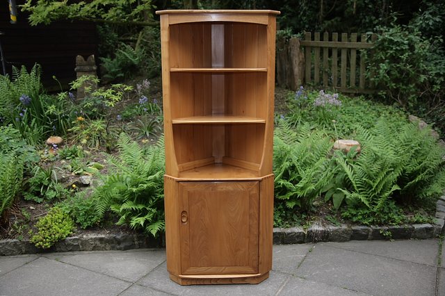 Preview of the first image of ERCOL LIGHT ELM CORNER DISPLAY CABINET CUPBOARD SHELVES..
