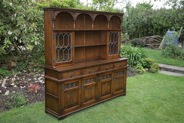 Preview of the first image of OLD CHARM LIGHT OAK DRESSER BASE SIDEBOARD DISPLAY CABINET.