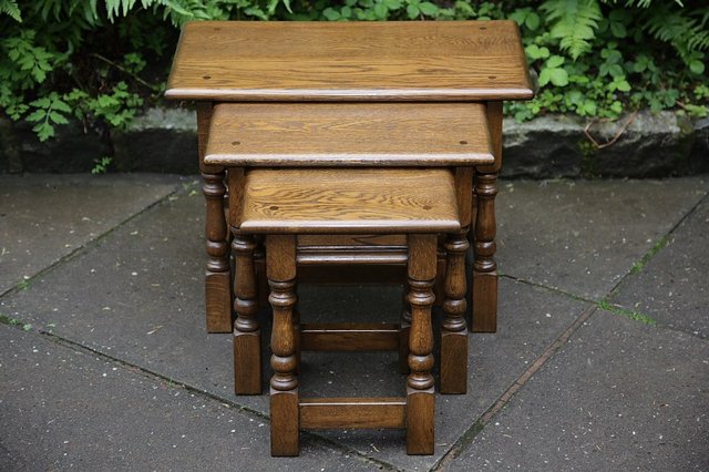 Image 2 of OLD CHARM NEST OF 3 LIGHT OAK COFFEE OCCASIONAL TABLES