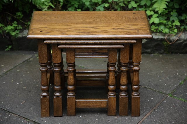 Image 4 of OLD CHARM NEST OF 3 LIGHT OAK COFFEE OCCASIONAL TABLES