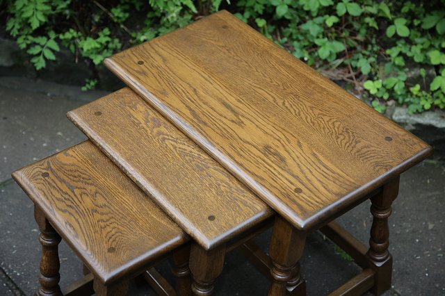 Image 5 of OLD CHARM NEST OF 3 LIGHT OAK COFFEE OCCASIONAL TABLES