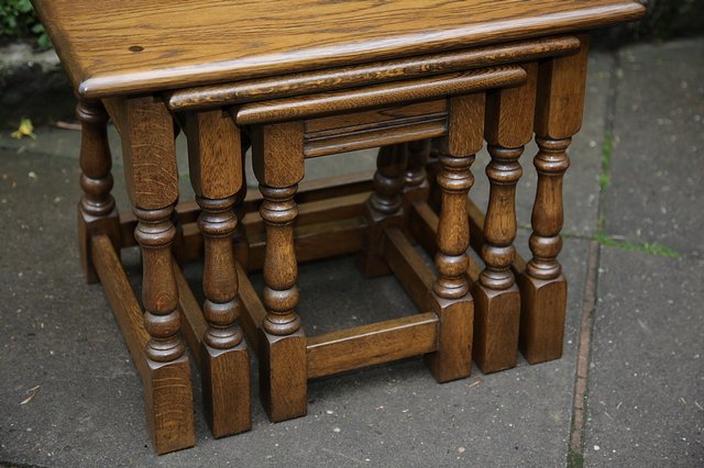 Image 6 of OLD CHARM NEST OF 3 LIGHT OAK COFFEE OCCASIONAL TABLES