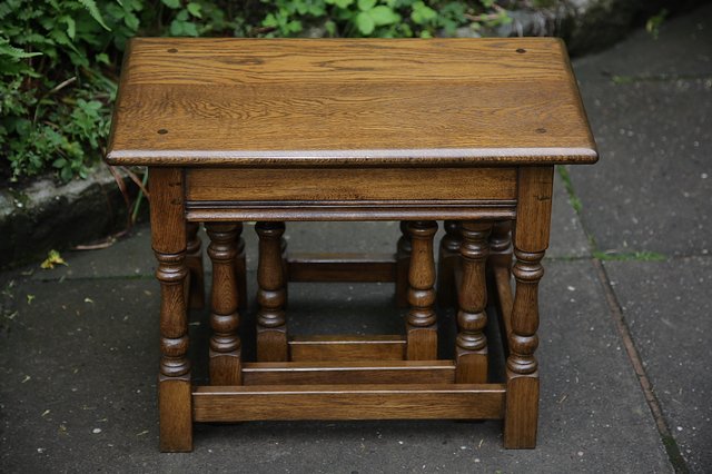 Image 7 of OLD CHARM NEST OF 3 LIGHT OAK COFFEE OCCASIONAL TABLES