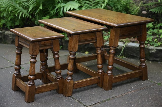 Image 8 of OLD CHARM NEST OF 3 LIGHT OAK COFFEE OCCASIONAL TABLES