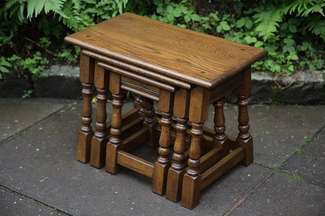 Image 10 of OLD CHARM NEST OF 3 LIGHT OAK COFFEE OCCASIONAL TABLES