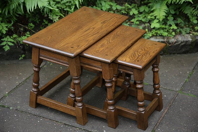 Image 12 of OLD CHARM NEST OF 3 LIGHT OAK COFFEE OCCASIONAL TABLES