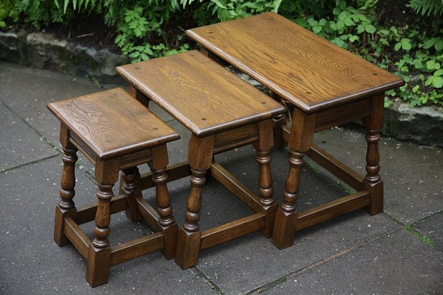Image 15 of OLD CHARM NEST OF 3 LIGHT OAK COFFEE OCCASIONAL TABLES