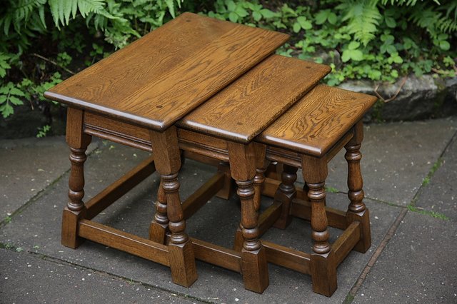 Image 20 of OLD CHARM NEST OF 3 LIGHT OAK COFFEE OCCASIONAL TABLES