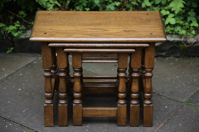 Image 21 of OLD CHARM NEST OF 3 LIGHT OAK COFFEE OCCASIONAL TABLES