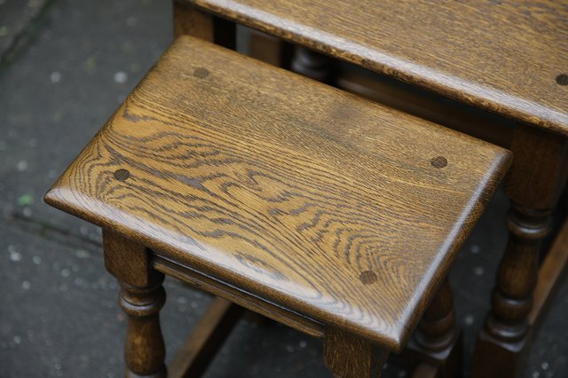 Image 22 of OLD CHARM NEST OF 3 LIGHT OAK COFFEE OCCASIONAL TABLES