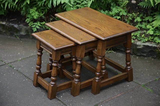 Image 24 of OLD CHARM NEST OF 3 LIGHT OAK COFFEE OCCASIONAL TABLES