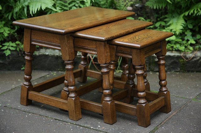 Image 25 of OLD CHARM NEST OF 3 LIGHT OAK COFFEE OCCASIONAL TABLES