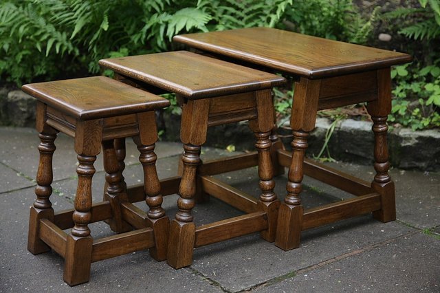 Image 26 of OLD CHARM NEST OF 3 LIGHT OAK COFFEE OCCASIONAL TABLES