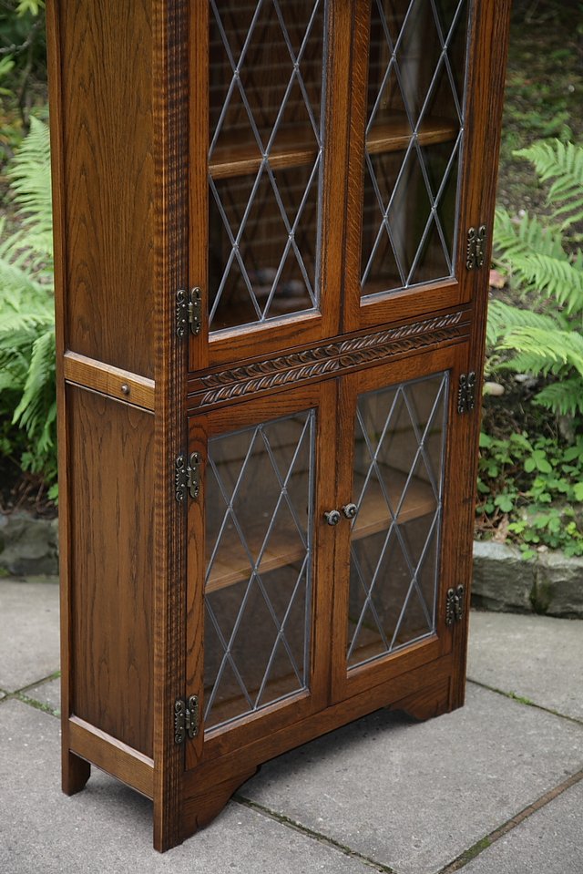 Image 10 of OLD CHARM LIGHT OAK BOOKCASE DISPLAY CABINET CUPBOARD