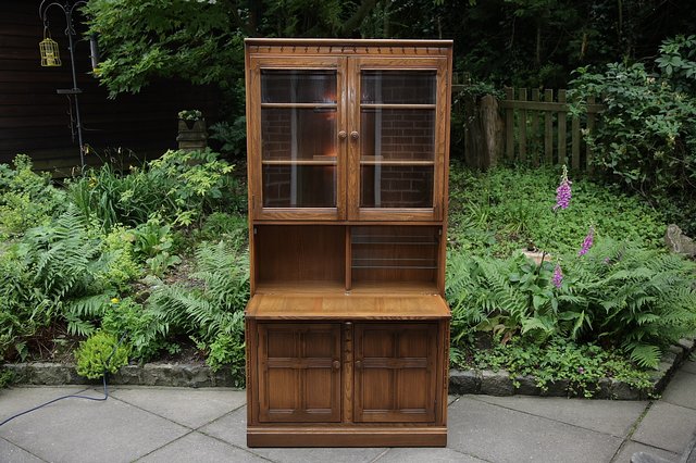 Image 9 of ERCOL GOLDEN DAWN DRINKS DISPLAY CABINET BOOKCASE CUPBOARD.