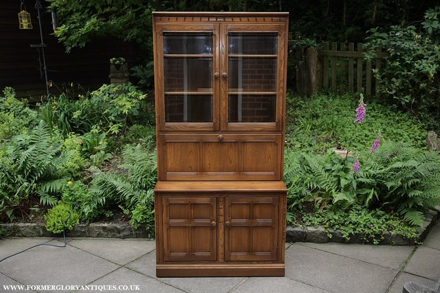 Image 18 of ERCOL GOLDEN DAWN DRINKS DISPLAY CABINET BOOKCASE CUPBOARD.