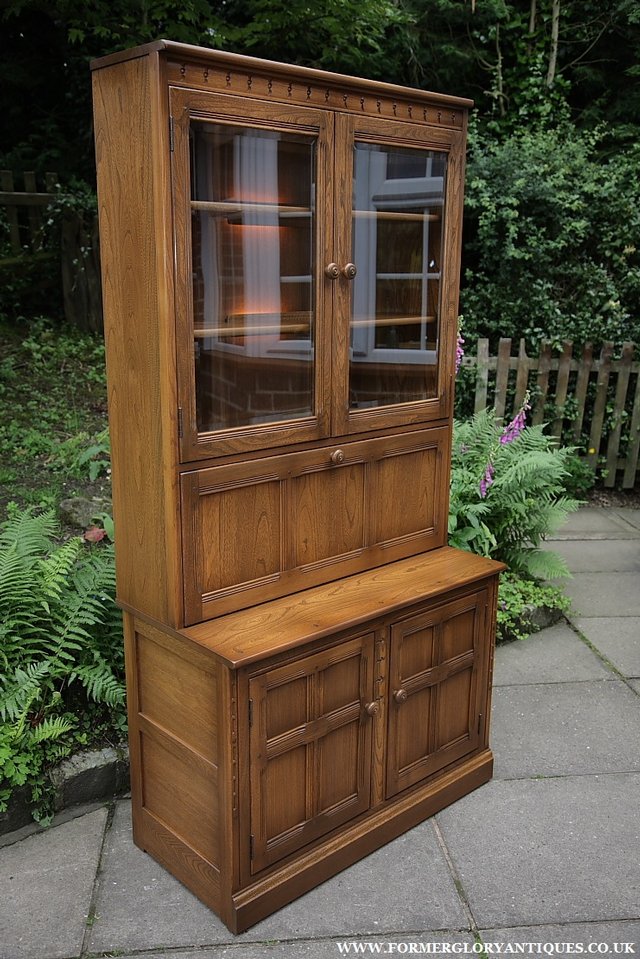 Image 24 of ERCOL GOLDEN DAWN DRINKS DISPLAY CABINET BOOKCASE CUPBOARD.