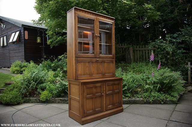 Image 37 of ERCOL GOLDEN DAWN DRINKS DISPLAY CABINET BOOKCASE CUPBOARD.