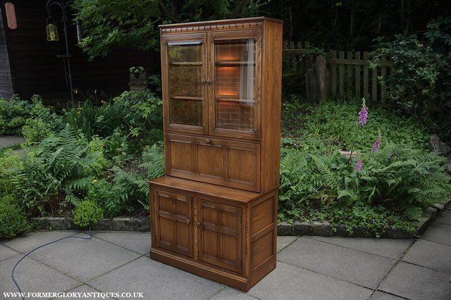 Image 38 of ERCOL GOLDEN DAWN DRINKS DISPLAY CABINET BOOKCASE CUPBOARD.