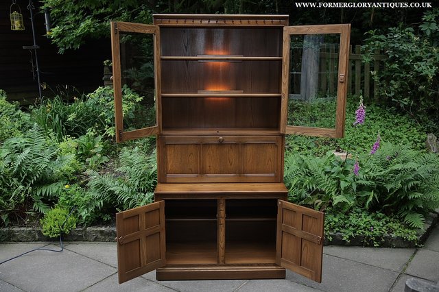 Image 39 of ERCOL GOLDEN DAWN DRINKS DISPLAY CABINET BOOKCASE CUPBOARD.