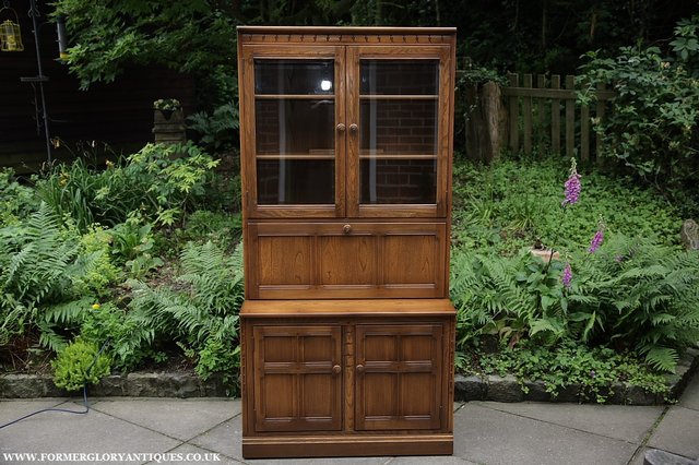 Image 40 of ERCOL GOLDEN DAWN DRINKS DISPLAY CABINET BOOKCASE CUPBOARD.