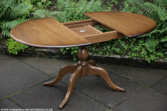 Image 6 of ERCOL ELM GOLDEN DAWN CHESTER PEDESTAL DINING KITCHEN TABLE.